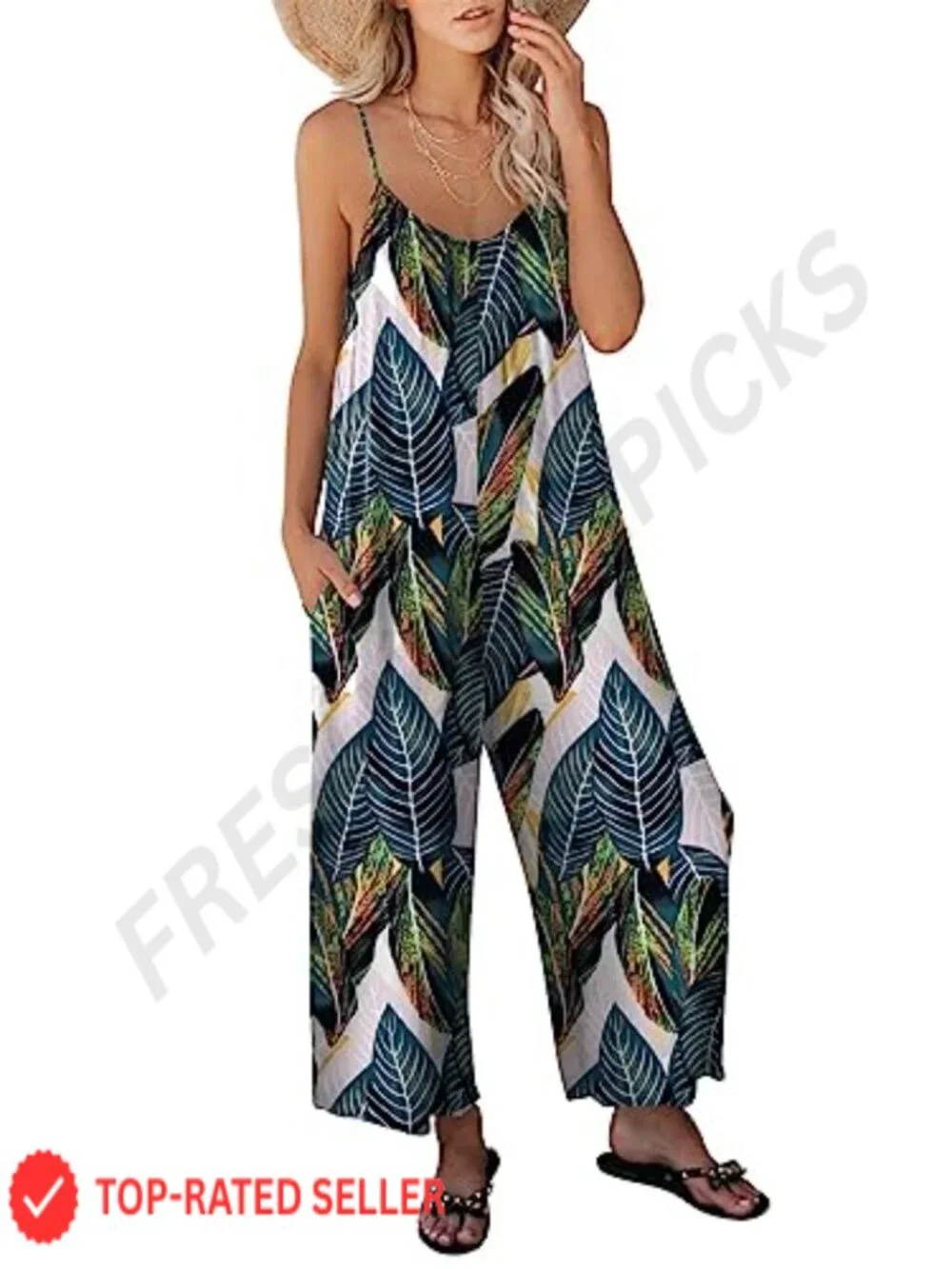 Sleeveless Spaghetti Strap Boho Wide Leg Jumpsuit Romper Summer Beach Vacation